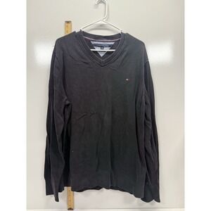 Tommy Hilfiger Men's V-Neck Sweater XXL Black Long Sleeve Cotton Pullover